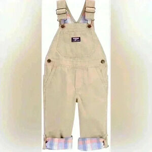 Toddler Lightweight Canvas Overalls Size 3T Adjustable Cuffs Khaki Plaid Cuffs